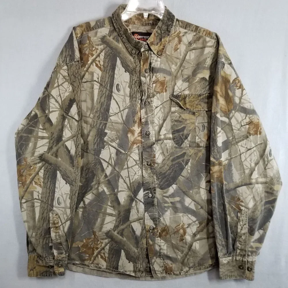 Outfitters Ridge Long Sleeve Button Shirt Mens 2XL Brown Camo Camouflage Hunting